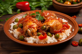 Poulet basquaise et son riz cuisiné