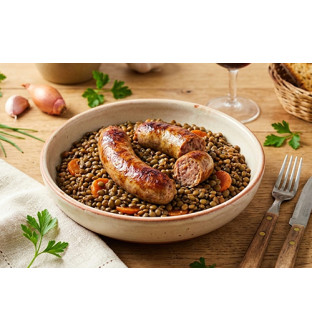Les Saucisses de Toulouse aux lentilles vertes