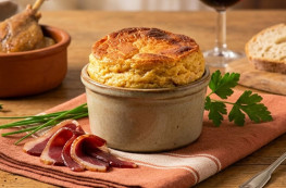 Soufflé au confit de canard (30% de foie gras)
